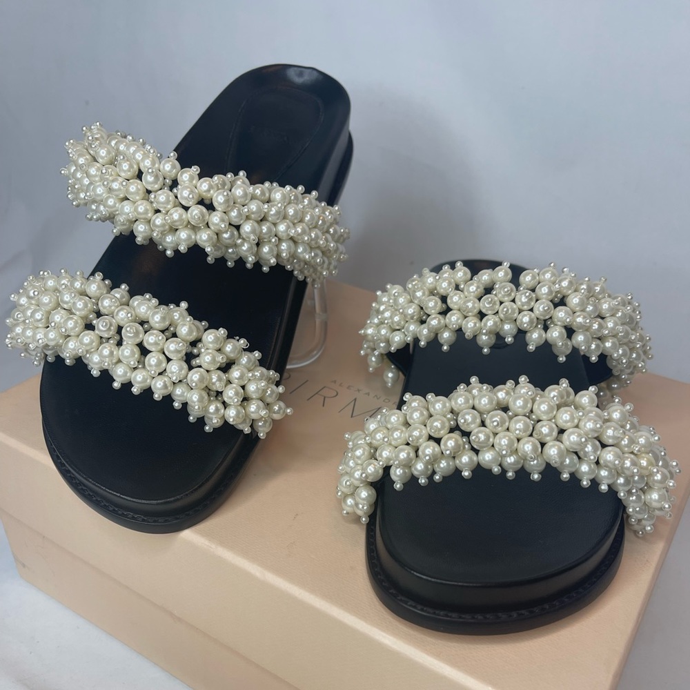 Alexandre Birman Costanza Black Sandals with Pearl Embellishments